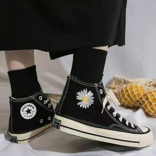 Women High-top Daisy Canvas Shoes Men Flat Shoes Non-slip Deodorant Breathable Couple Casual Shoes