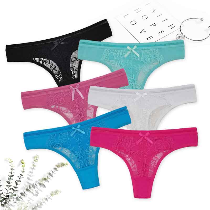 6pcs/set Women G-string G-string Lace Cotton Sexy Fashion Solid Color Lingerie Panties