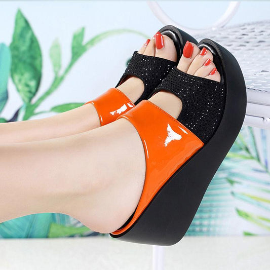 Wedge Sandals and Slippers for Women's Outer Wear Slippers Sponge Cake and Rhinestone Sandals and Slippers for Women's Outer Wear