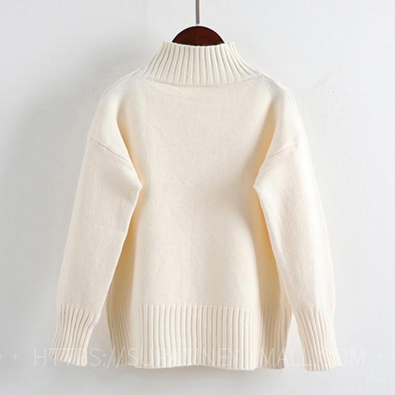 High Neck Sweater Female Loose Short Student Wild Sweater Warm Thick Sweater Autumn and Winter