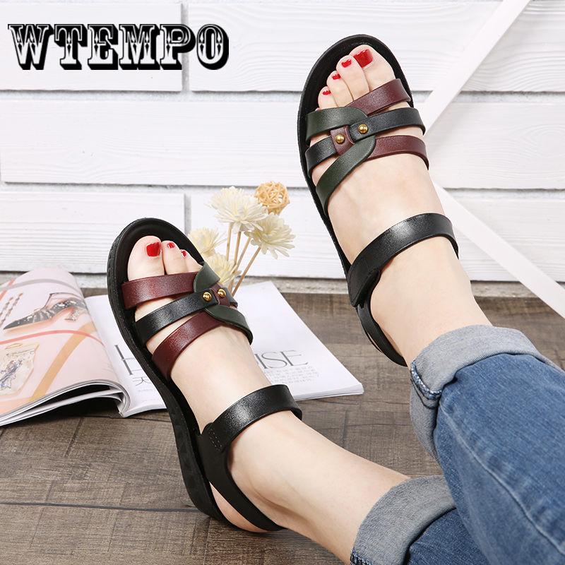 Women Fashion Comfortable Peep-toe Flat Shoes Summer Beach Roman Sandals