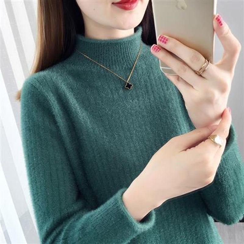 Autumn Winter Thick Sweater Women Knitted  Pullover Sweater Long Sleeve  Half Turtleneck  Slim Jumper Soft Warm Pull Femme