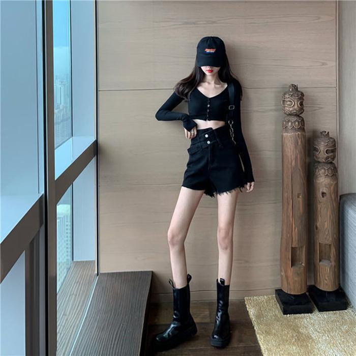 WTEMPO Spring and Summer High Waist Denim Shorts Women Loose Wide Leg A-line Thin Casual Shorts