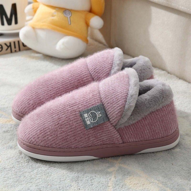 Bag Heel Cotton Shoes with Rabbit Ears TPR Two-tone Bottom Plush Slippers