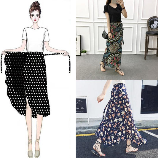 Long Floral Chiffon Casual Skirt One-piece Skirt Women Summer Chiffon Wrap Skirt Long Beach Skirt