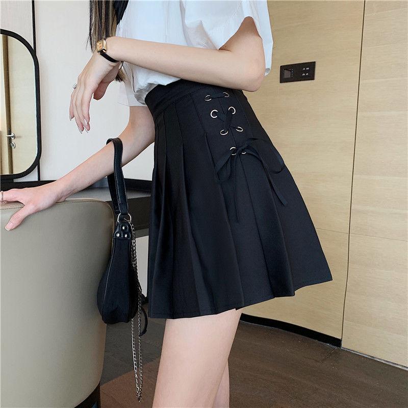 Pleated Skirt Women's Spring Summer All-match Strappy Short Skirt Korean Version of The College Style Skirt with Lining High Waist A-line Skirt