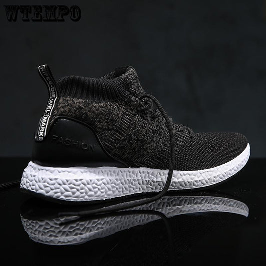 Men Sneakers Shoes Flying Woven Breathable Mesh Shoes Comfortable Trainers Black Lace