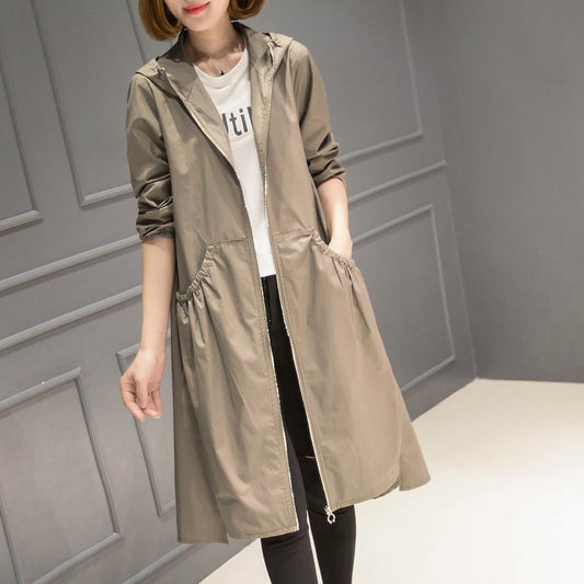 European and American  Brand Long Loose Black Windbreaker Long Trench Coat for Women Cardigan Coat