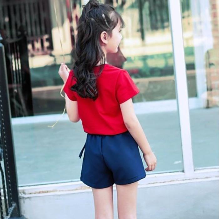 2PCS Children Clothing Set Spring Summer Girls Suits Embroidery Short Sleeve Tops + Pants Clothing Set