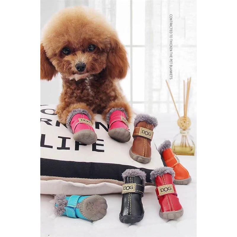 Dog Shoes Teddy Cotton Shoes Autumn and Winter Pet Snow Boots Non-slip Small Dogs Warm and Velvet Puppy Bichon Hiromi Pet Dogs Cat Walking Shoes