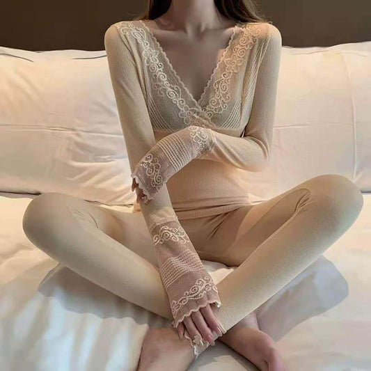 Fall Lace Goddess Thermal Underwear Slim Body Fall/Winter Base Pyjama Set