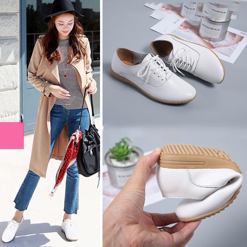 Flat Bottom White Shoes with Round Toe Non-slip All-match Women's Shoes Soft Soles Faux Leather White Shoes Light and All-match