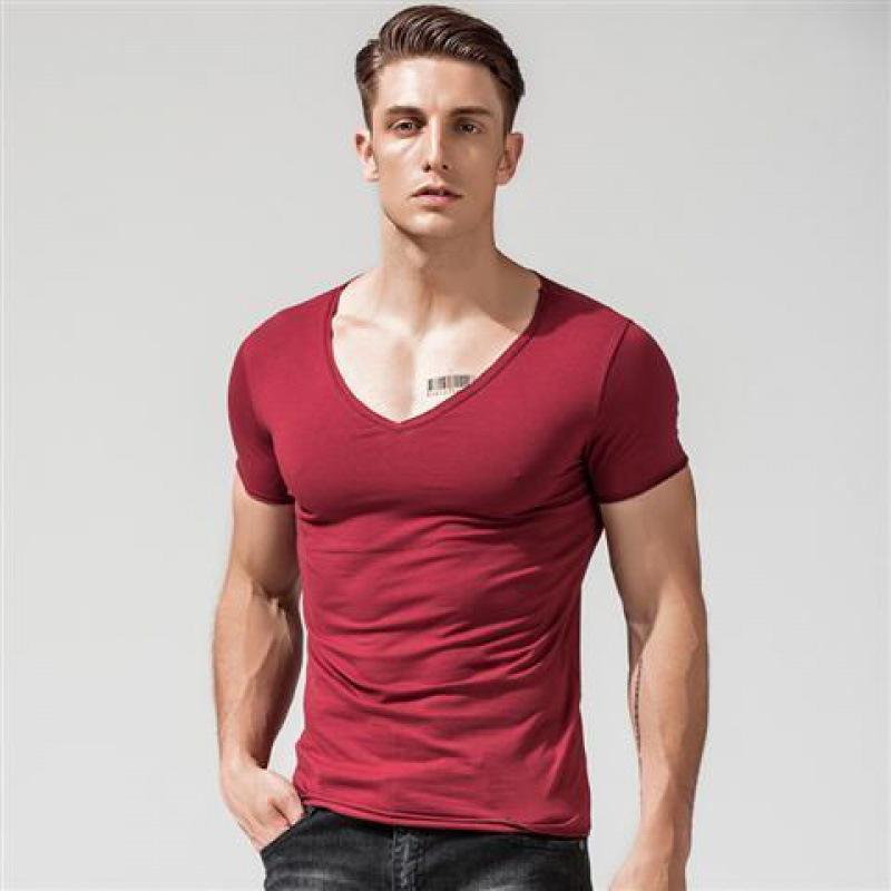 Slim Shirts Men Tees V-collar Clothing Breathable T-shirt Half Sleeves Overshirt Casual Comfortable Pullovers Summer