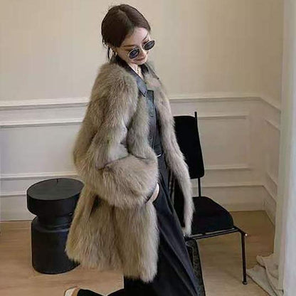 Winter Warm Faux Fox Fur Coat Thickened and Thin Long Fur Coat