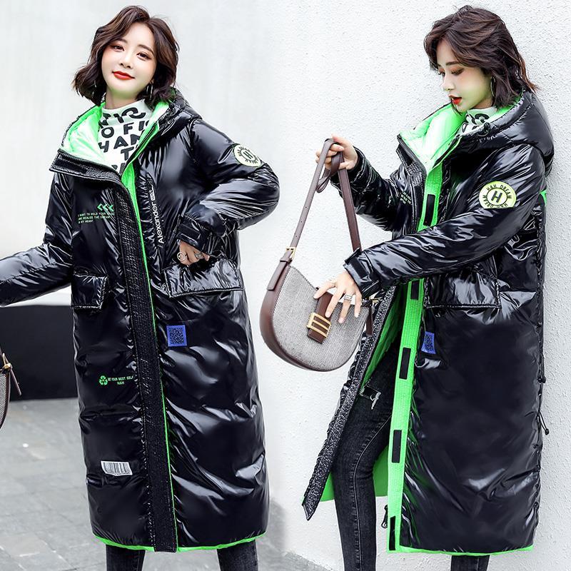 Autumn and Winter Long Women's Coat Shiny Down Jacket Ladies Thick Warm Parka Coat Ladies Down Hooded Jacket Women