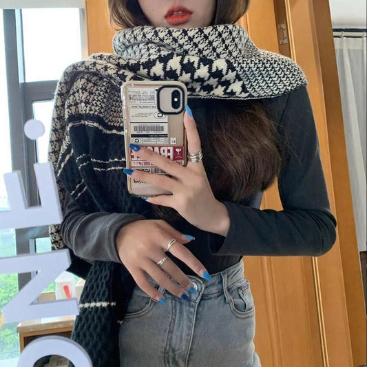 Women's Scarf Autumn and Winter Thick Warm Double-sided Knitted Scarf Wild Pure Color Imitation Cashmere Scarf Shawl