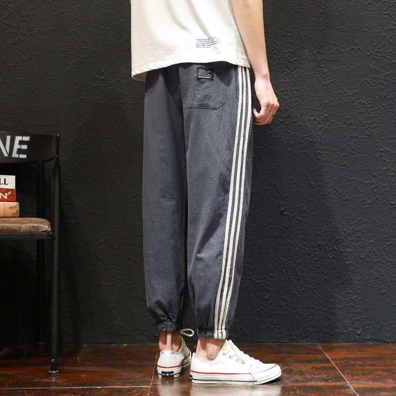 Summer Casual Pants Men's Plus Size Nine-point Pants Striped Loose-fitting Pants Sports Linen Pants