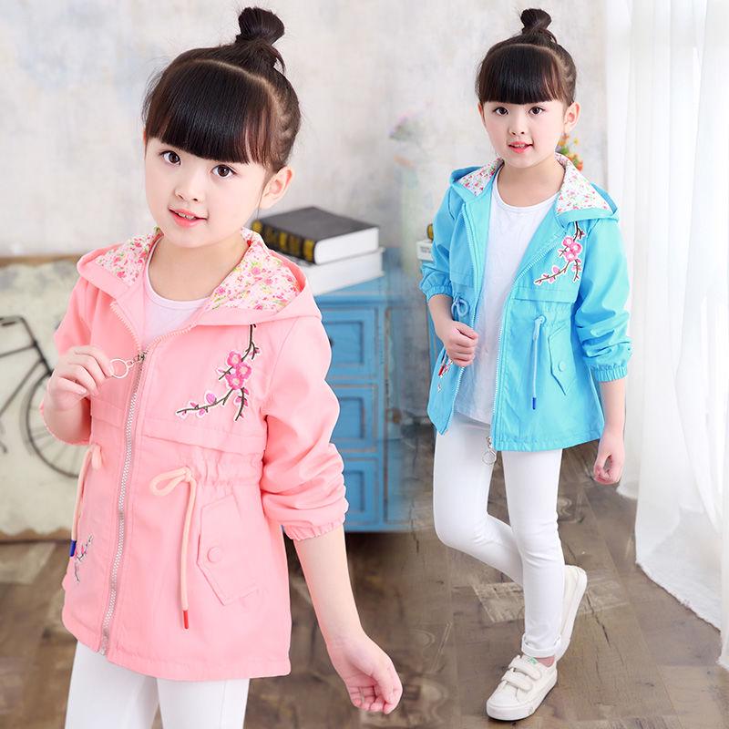 Outerwear Autumn Winter Fashion Baby Girls Cartoon Flower Embroidery Hooded Kid's Coat Jacket