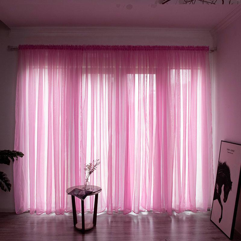 Nordic Simple Translucent Gauze Pure Color Finished Gauze Curtain Bedroom Bay Window Balcony Living Room Window Screen (1 Piece)