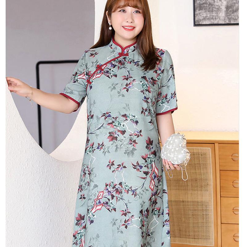 115 Kg Plus Size Women's Summer Dress Fat Sister Retro Temperament Loose and Thin Cheongsam Skirt Dress