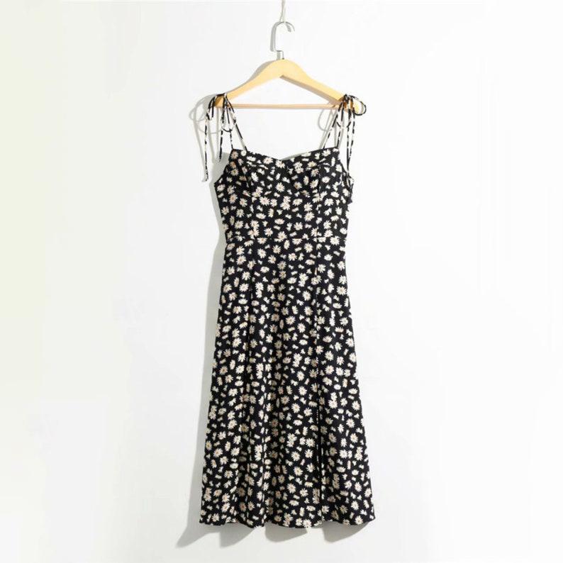 Floral Print Strap Slit Midi Dress In Green, Pink, Black Korean Fashion Women Daisy Summer Casual Sleeveless Vacation Holiday Retro Beach