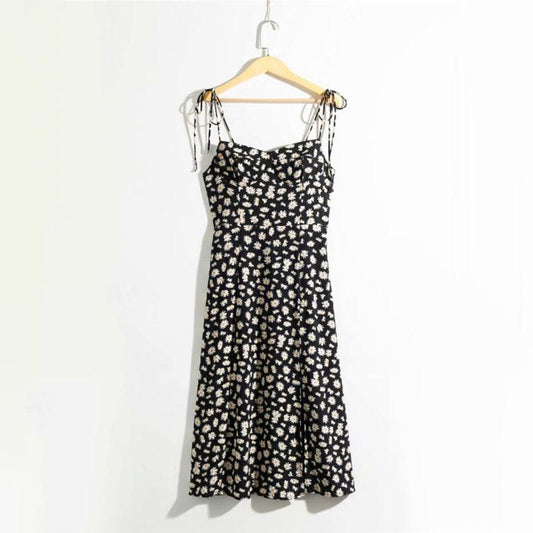 Floral Print Strap Slit Midi Dress In Green, Pink, Black Korean Fashion Women Daisy Summer Casual Sleeveless Vacation Holiday Retro Beach