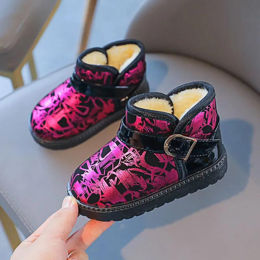 Children's Winter Warm Snow Boots Boys Leather Waterproof Cotton Shoes Girls Shiny Soft-soled Fashion Short Boots