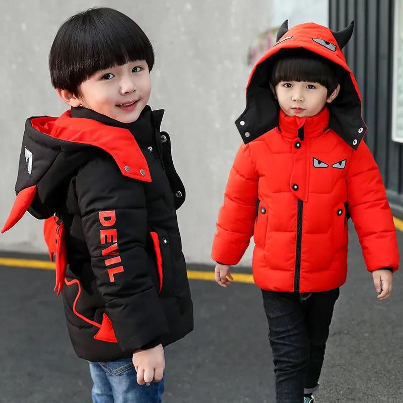 Children's Clothing Cotton-padded Jacket Boys' Padded Jackets Children's Down Padded Padded Coat Hooded Devil Pattern with Wings Style Coats