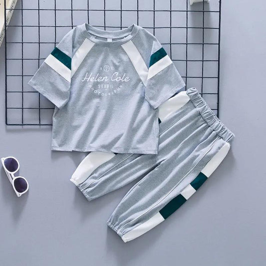 Two-piece Suit Boy's Summer Suit Handsome and Loose Sports Baby Summer Children's Short-sleeved