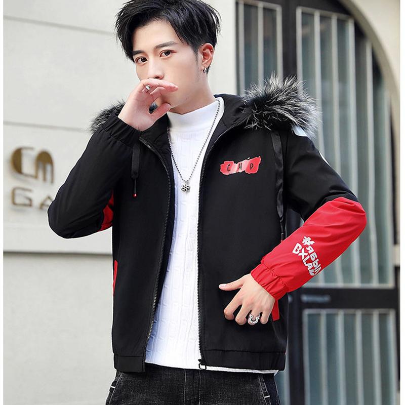 Fashion  Men's Parker Jacket Winter Fashion Men's Cotton Jacket Thicken Stitching Trendy Brand Hooded Cotton Jacket Loose Men's Cotton Jacket