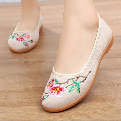 Tendon Bottom Cloth Shoes Mother Single Shoes Ethnic Soft Bottom Women's Shoes Work Shoes Breathable Embroidered Shoes