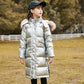 Children's Down Jacket Girls Mid-length Thickened Over The Knee Warm Down Jacket with Fur Collar