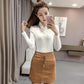 Autumn and Winter Hanging Neck Casual Sweater Retro Scottish Style Top V-neck Thin Women's Bottoming Shirt