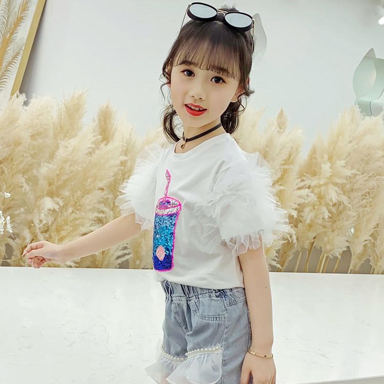 Girls Animal Print T Shirt Girl Tee Clothes Children Loose Sequins Cartoon Top for 3 4 5 6 7 8 Years Korean Kids Birthday Wear