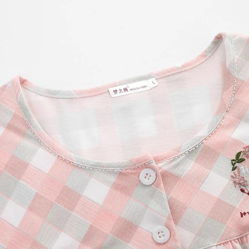 Women's Spring Autumn Long-sleeved Pajamas 100% Cotton Simple Plaid Pyjamas Set Outerwear Loose Comfortable Homewear Set