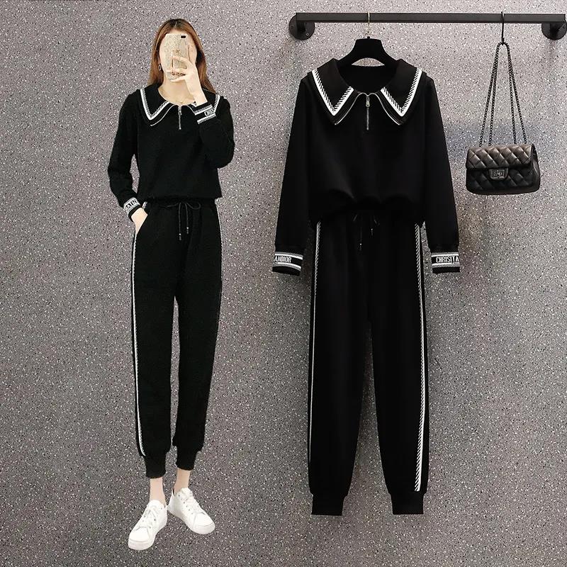 Plus Size Women's 2021 Spring and Autumn Sweater Sports Two-piece Suit