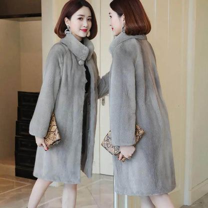 Faux Mink Coat Women Mid-length Winter High-end High-end Stand-collar Cotton Coat