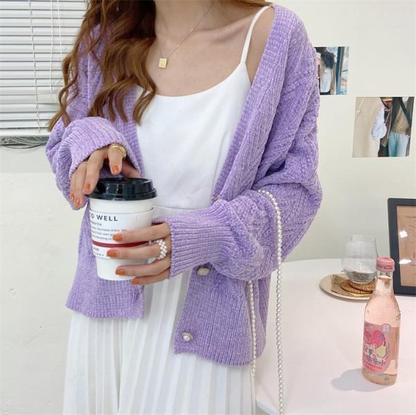 Autumn and Winter V-neck Knitted Sweater Cardigan Loose Short Top Long Sleeve Casual Women's Jacket