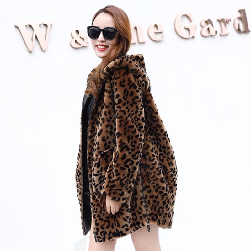 Windbreaker Large size Woolen coat Autumn Winter Large Size Woman's clothing Long Sleeve Leopard