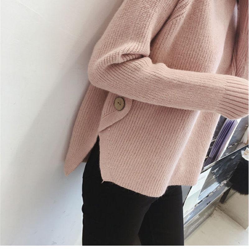 Autumn and Winter Half Turtleneck Sweater Long-sleeved Loose Thick Coat Pure Color Young Women's Knitted Top