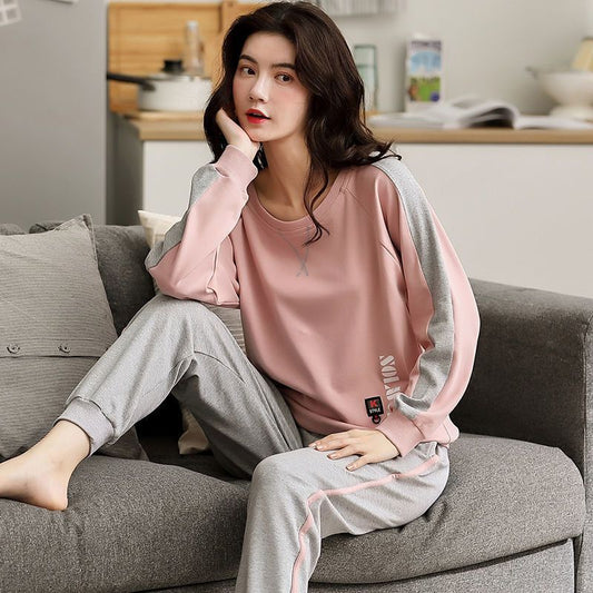 Women Long Sleeve Pajamas Suits Sprinf Autumn Sports Suit Sleepwear Casual Loose Winter Home Wear Plus Size M-5XL Pullover O Neck Cotton