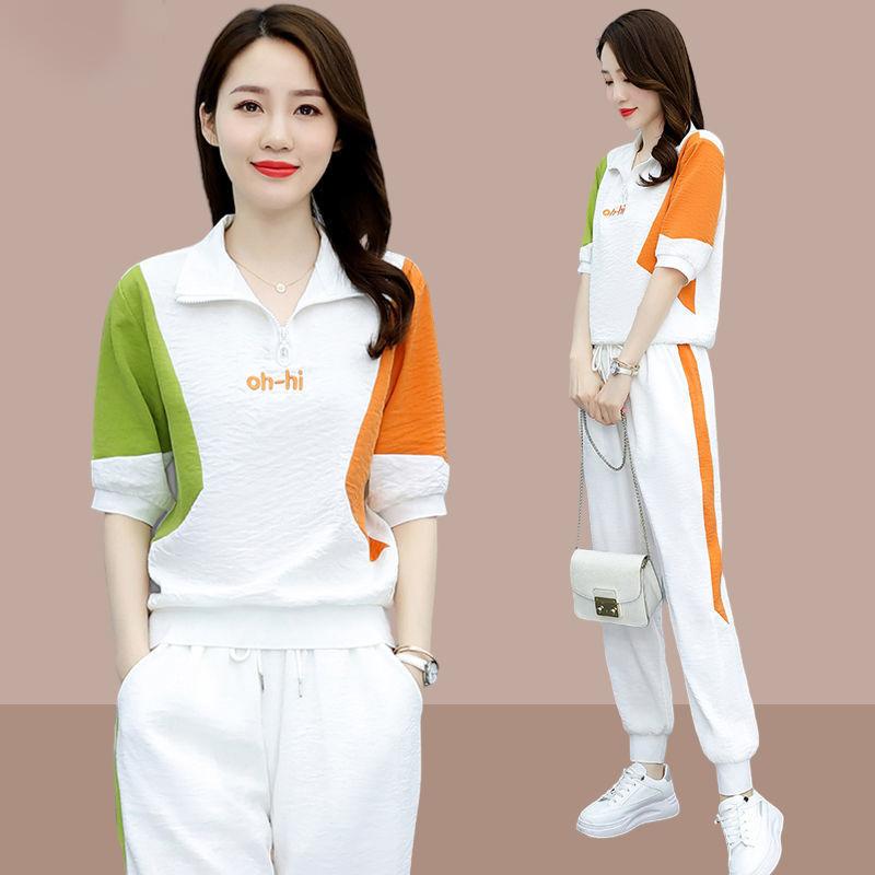 Suit Women's Age-reducing Trousers Sports Two-piece Leisure Sports Suit Fabric Light and Breathable Comfortable Soft Leisure Suit