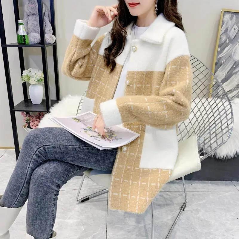 Student Spring and Autumn Woolen Coat with Mink Fleece