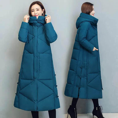 Retro Padded Down Padded Jacket Women's Winter Ethnic Style Loose Long Over-the-knee Jacket