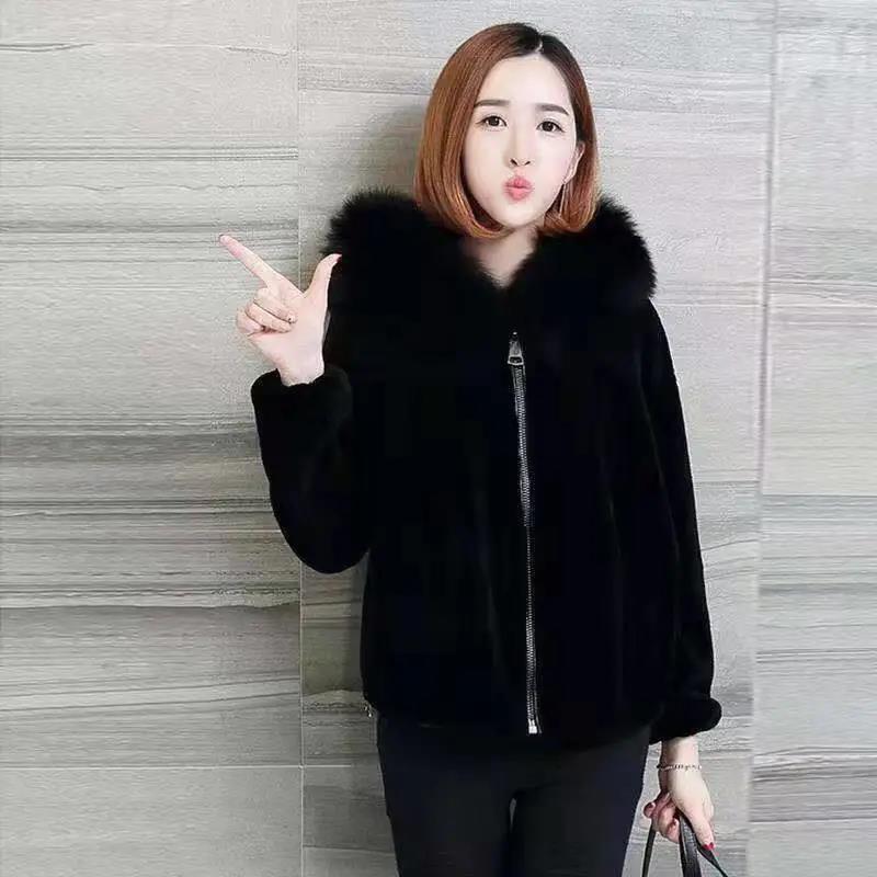 Sheep Sheared Fur Women's Autumn and Winter Imitation Fox Fur Hooded Fur Short Coat