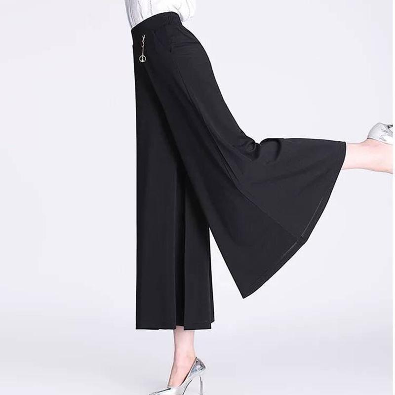 Summer Mother Loose Large Size Wide-leg Pants Cool and Thin Middle-aged and Elderly Culottes Elastic High-waist Wide-leg Women's Pants