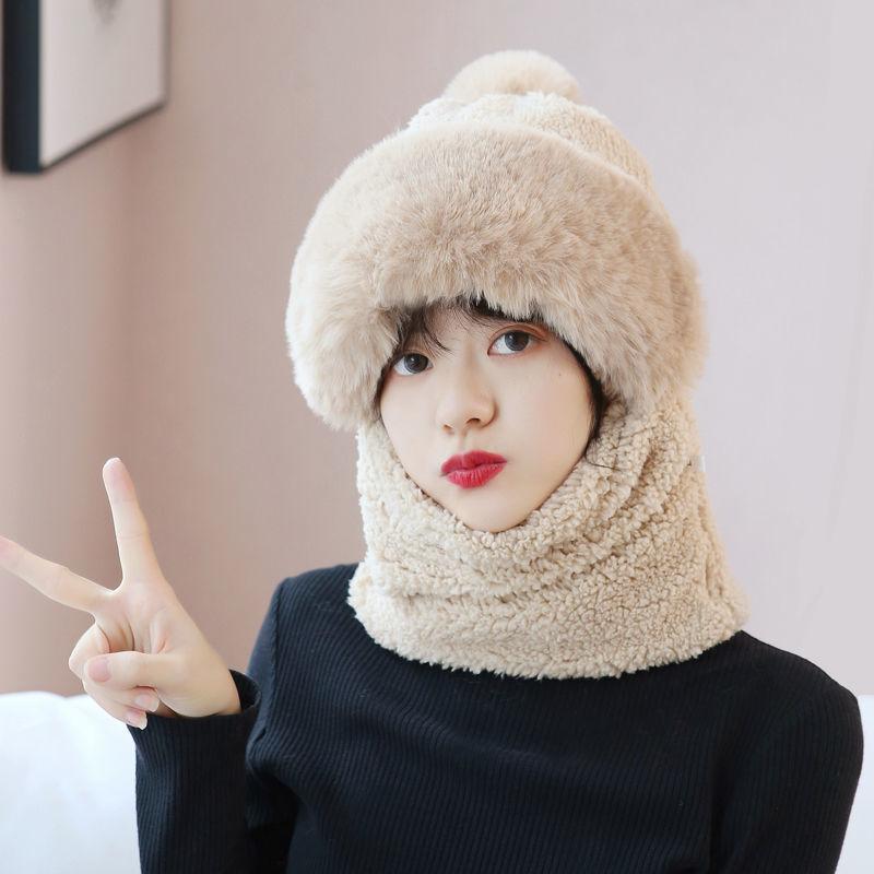 Women's Hat Plus Velvet Thickening Riding Windproof Scarf Mask Integrated Ear Protection Thickened Warm Baotou Cap