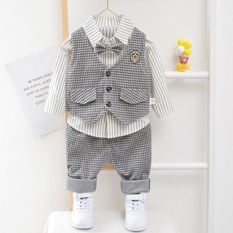 Boys Clothes Spring Autumn Fashion Baby Suit British Wind Children's Suits Gentleman Long Sleeve Shirt Vest Pants Kids