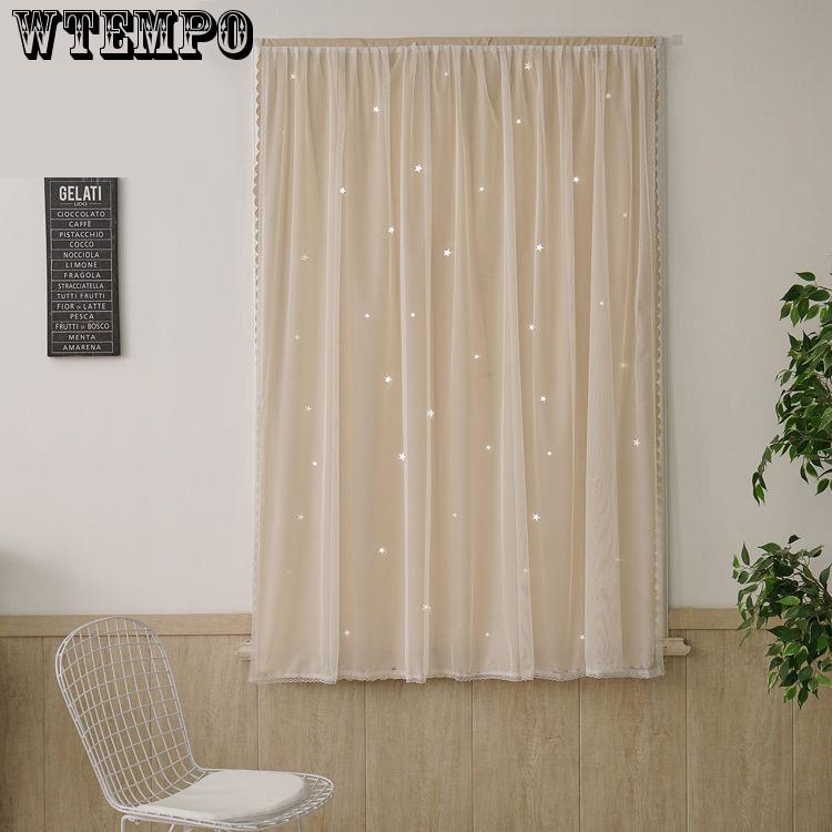 WTEMPO Star Velcro Short Curtain Free Punch Balcony Bedroom Curtain Blackout Short Curtain