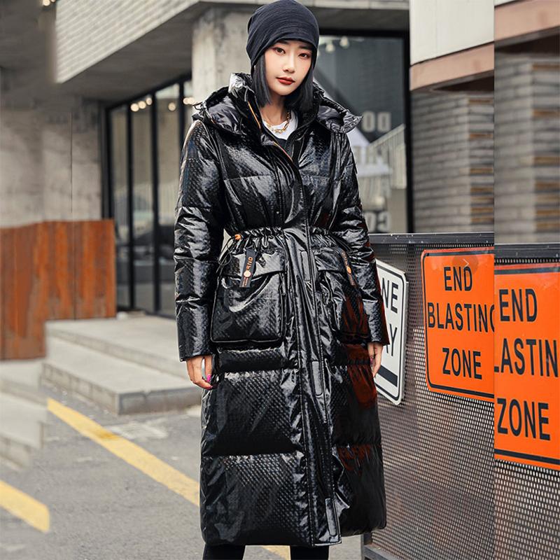 Women's Winter Korean Style Loose Quilted Coat Warm Stand-up Collar Down Jacket Women's Bright Face Long Down Jacket